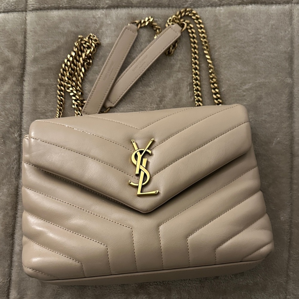 Yves Saint Laurent Loulou Taupe Quilted Leather Shoulder Bag